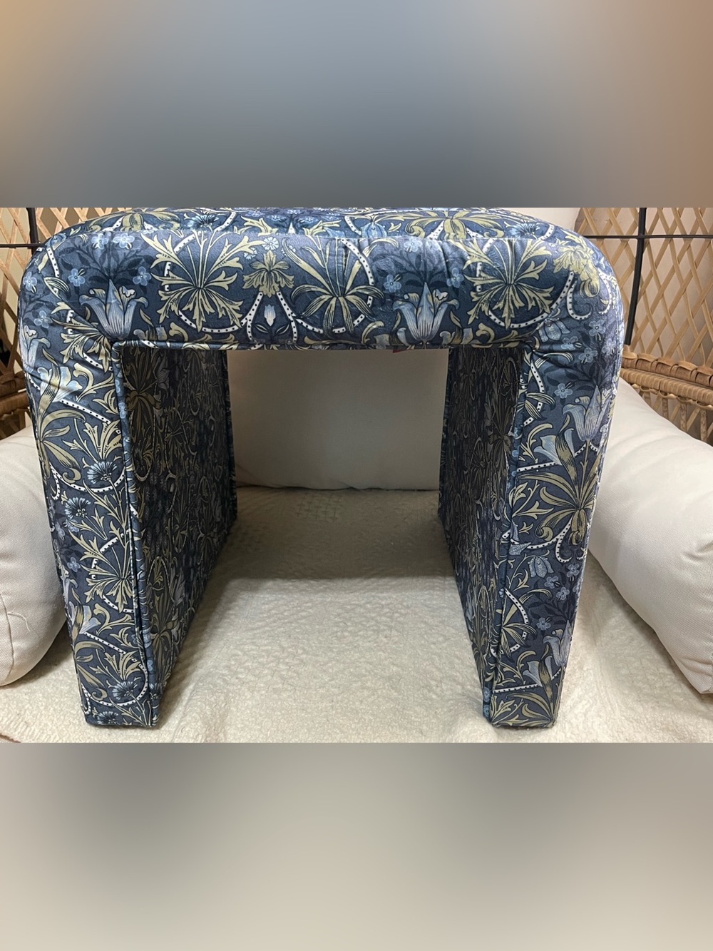 Blue Floral Upholstered Accent Stool ottoman by William Morris and Co viral FIRM
